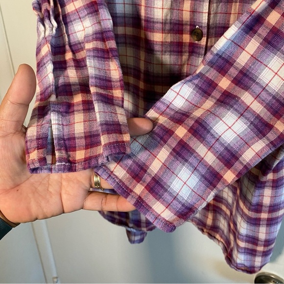 Life is Good Sleepshirt Medium Checkered Flannel Button-up Cotton Purple‎ - Picture 5 of 11